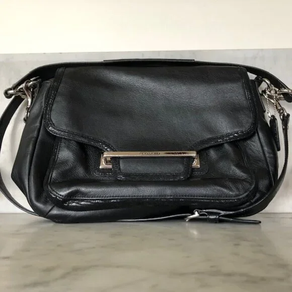 COACH Taylor Black Leather Marin Satchel Tote Shoulder Bag Vintage - Picture 7 of 15